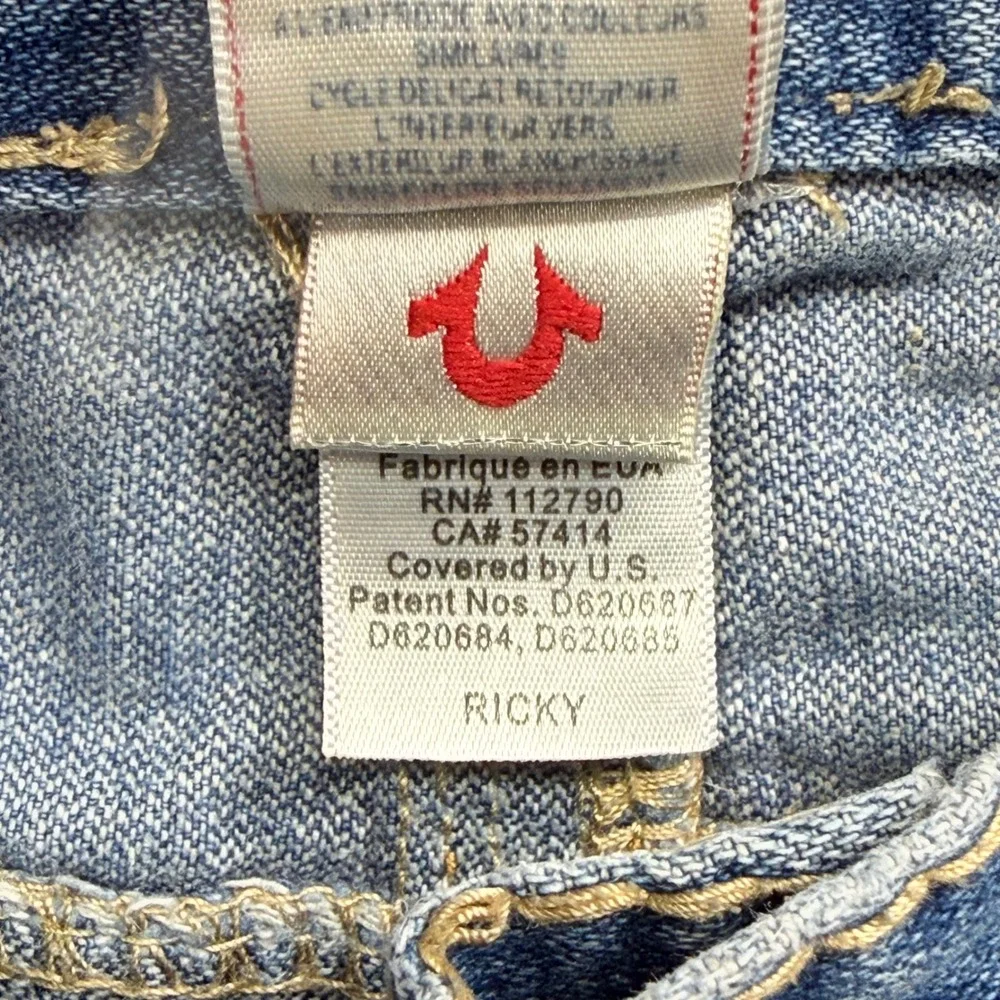 True Religion Ricky Straight Leg Jeans Mens 34x32 Made in USA Light Wash Blue